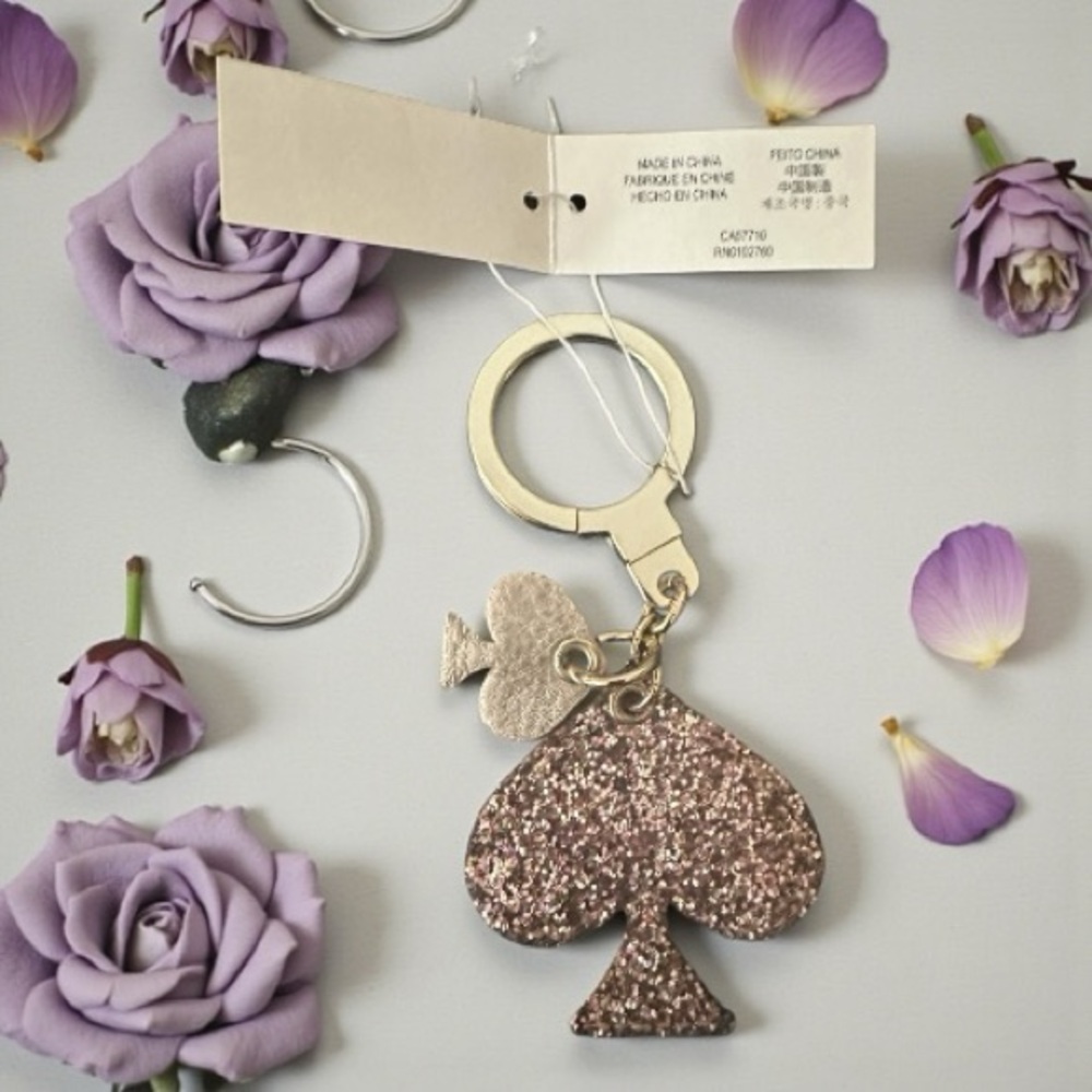 Kate Spade Glitter Rose Gold Spade Keychain &‎ Bag Charm New
